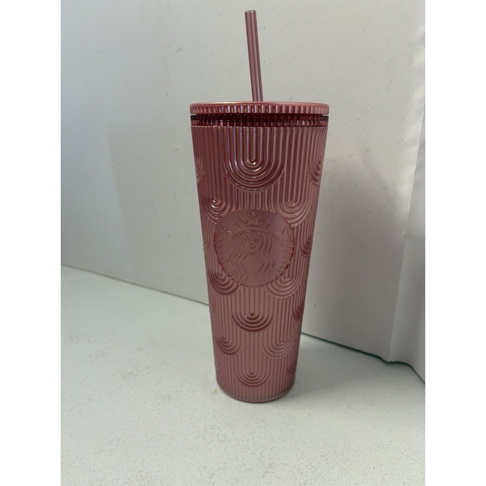 Starbucks 2023 Fall Pink Shimmer Shell Mermaid Scales Cold Cup Tumbler 24 oz